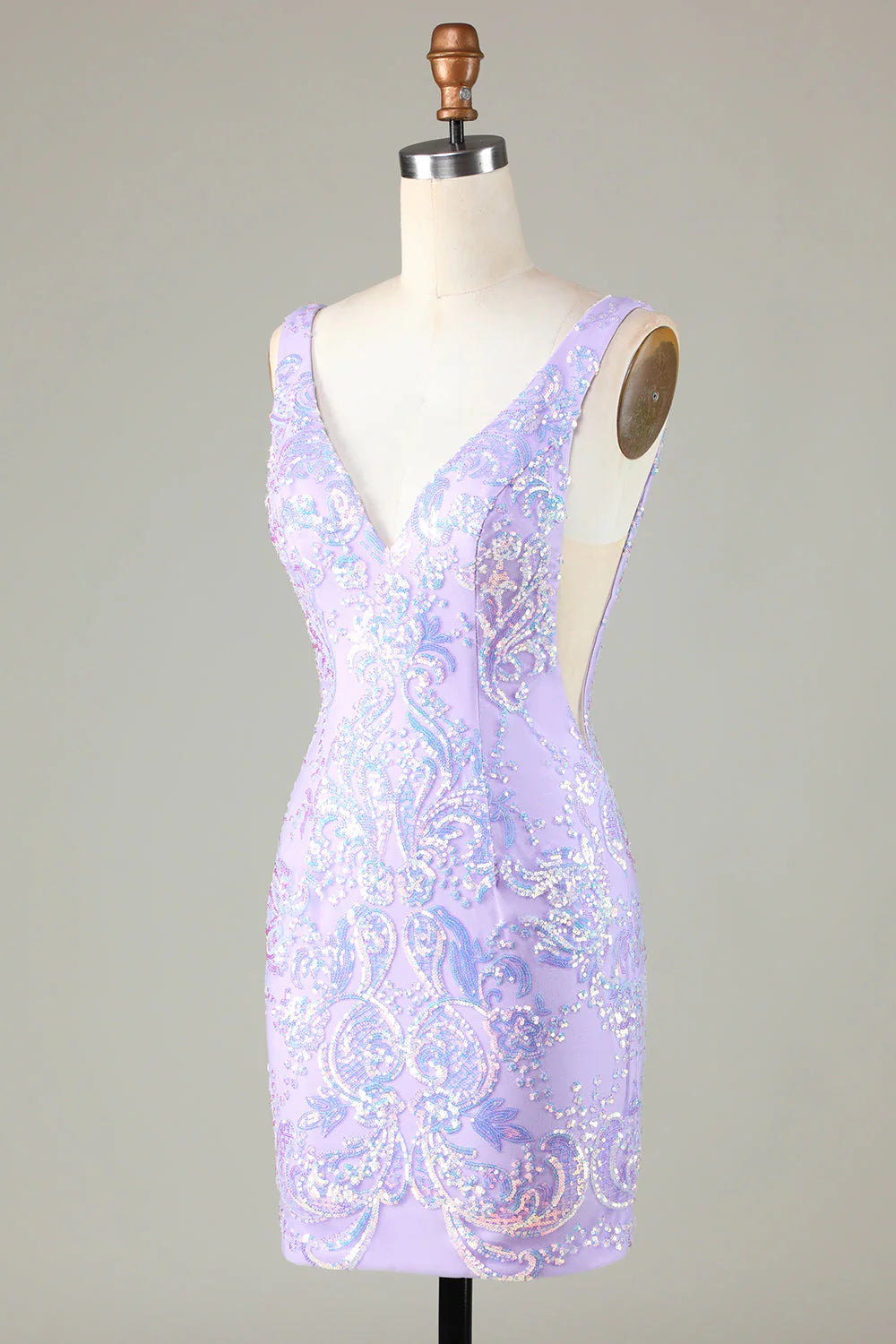 Elegant V-neck backless shiny sequined tight back back school gown
