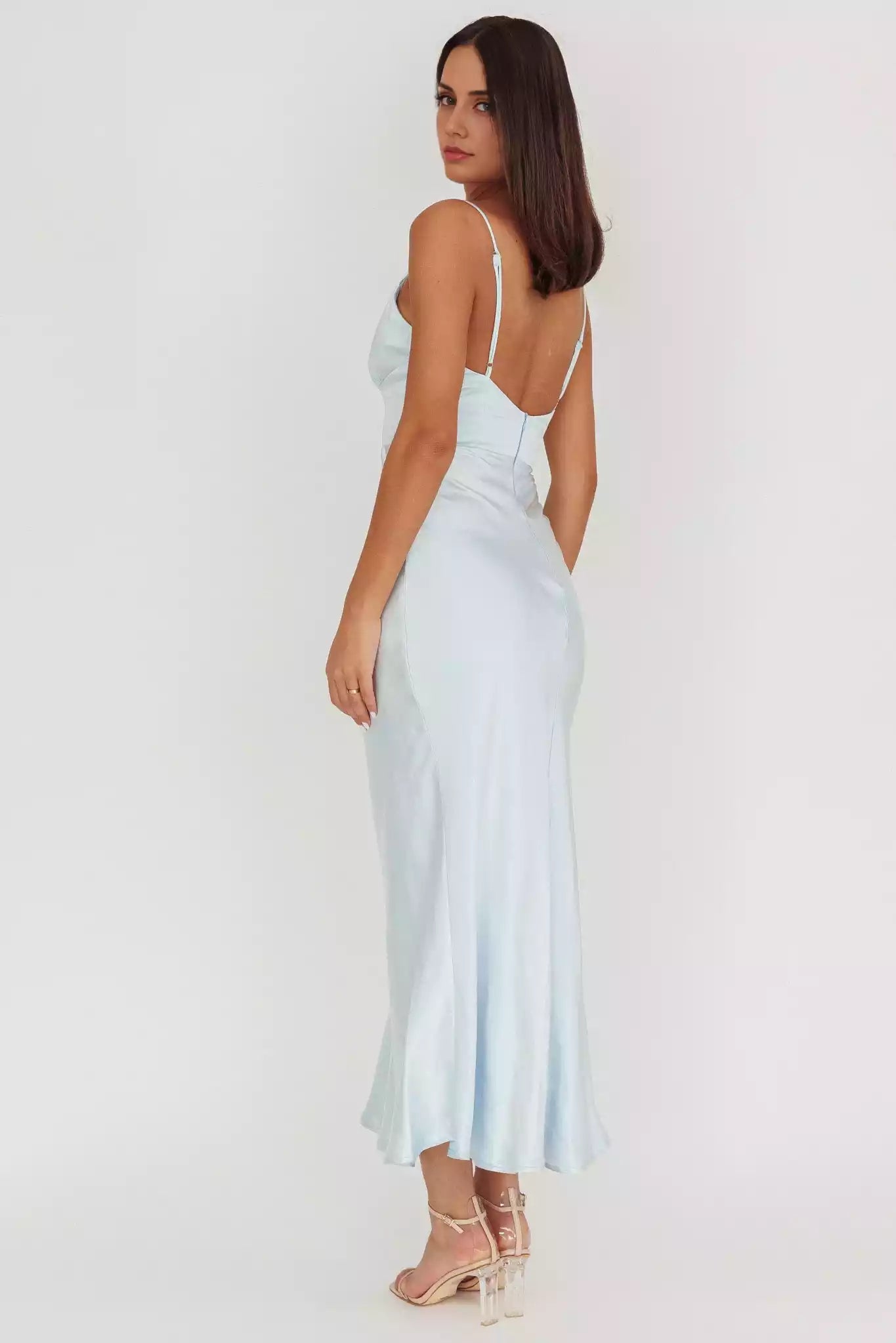 Elegant V-neck satin, extra long adjustable thin shoulder strap, invisible back zipper Bridesmaid Dresses