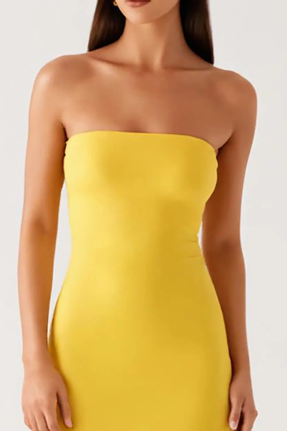 Elegant Yellow Chiffon Sheath Strapless Sleeveless Backless Floor-Length Prom Dresses for women Hot Sale