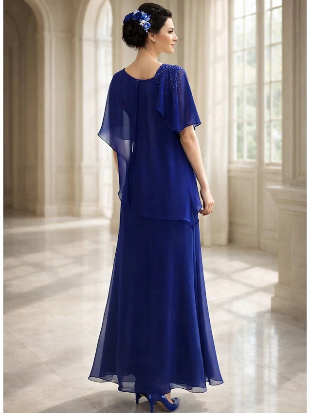 Elegant A-Line Asymmetrical Beaded Royal Blue Floor-Length Prom Gown