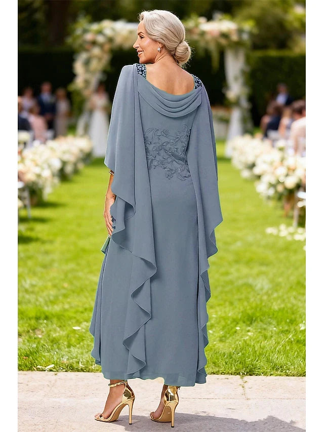 Elegant A-Line Cowl Neck Cold Shoulder Embellished Dusty Blue Prom Gown