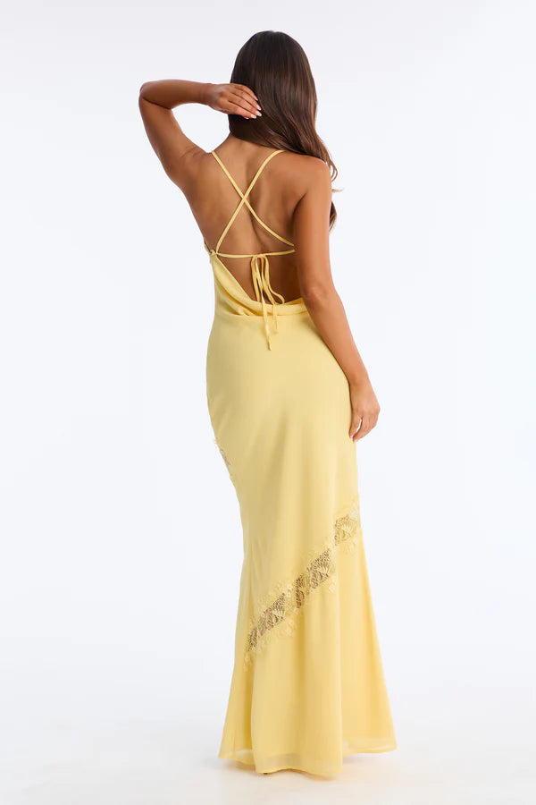 Elegant A-Line Cowl Neck Sleeveless Backless Yellow Floor-Length Prom Gown