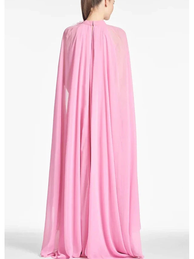 Elegant A-Line Halter Neck Sleeveless Floral Pink Floor-Length Prom Gown