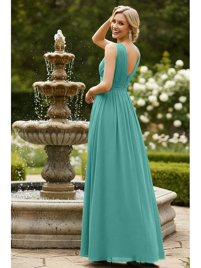 Elegant A-Line Halter Pleated High Slit Teal Floor-Length Prom Gown