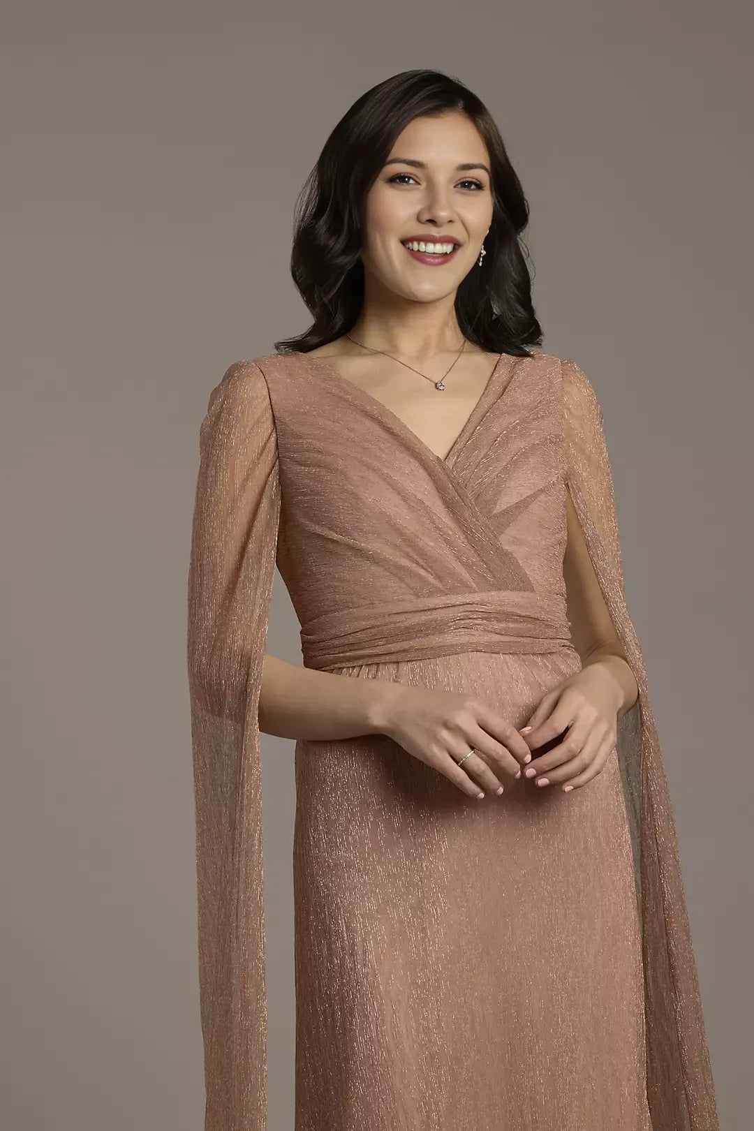 Elegant  A-Line Metallic V-Neck Sheer Long Sleeve Zip-Back Ankle-Length Mother of the Bride Dress Hot Sale ﻿