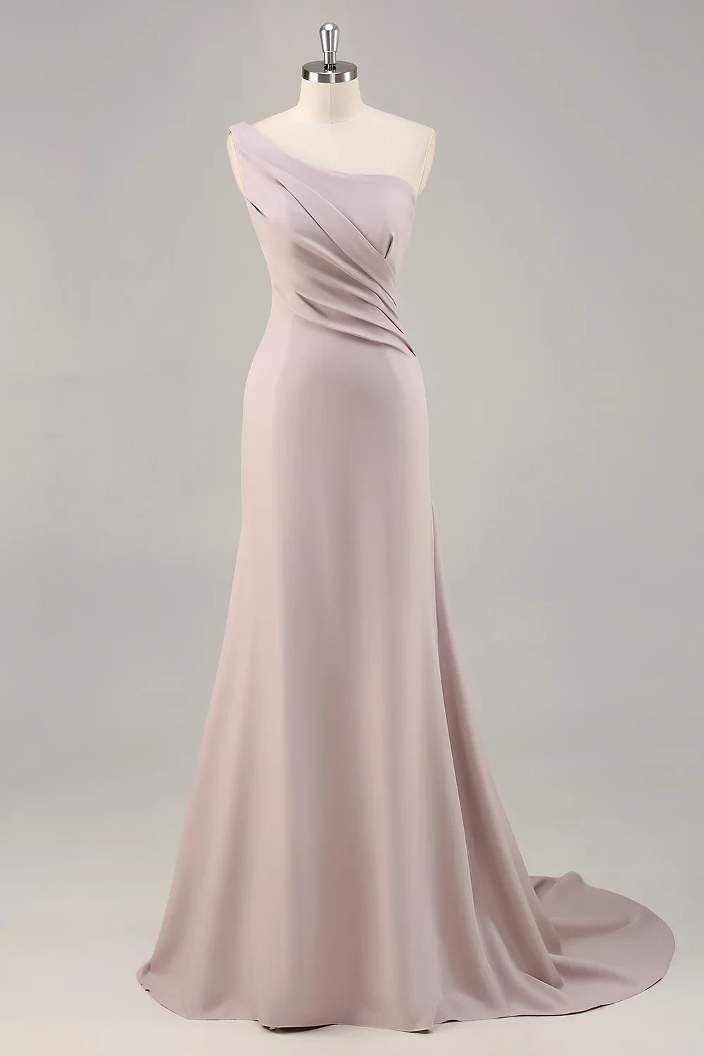 Elegant A-Line One-Shoulder Draped Chic Mauve Floor-Length Prom Gown