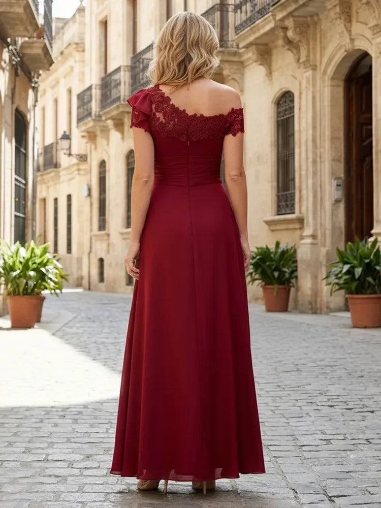Elegant A-Line One-Shoulder Ruffle Charming Burgundy Floor-Length Prom Dress Women's Gown