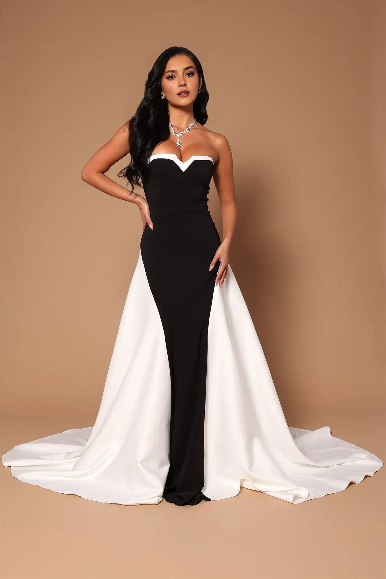Elegant A-Line Sweetheart Neckline Sleeveless Back Zip Color Block Floor-Length Prom Dresses