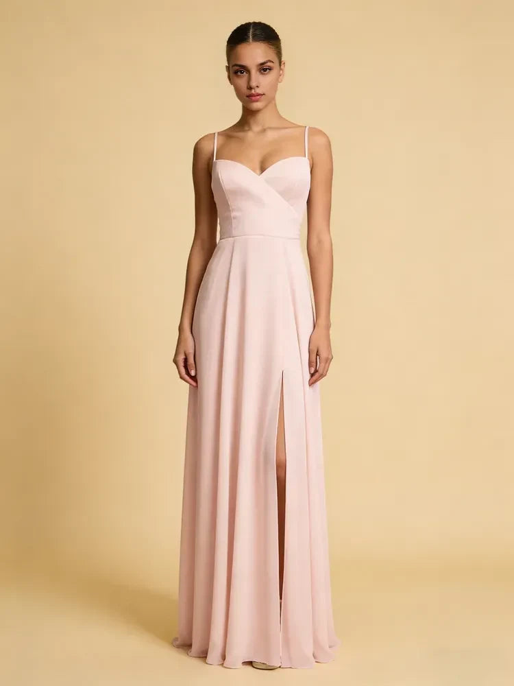 Elegant A-Line Sweetheart Sleeveless Chic Slit Blush Pink Floor-Length Prom Dresses Women's Gown
