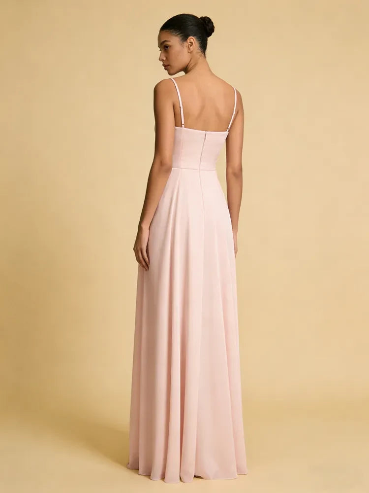 Elegant A-Line Sweetheart Sleeveless Chic Slit Blush Pink Floor-Length Prom Dresses Women's Gown