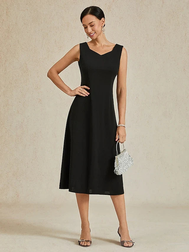 Elegant A-Line Sweetheart Sleeveless Classic Chic Black Midi Prom Dress for Women