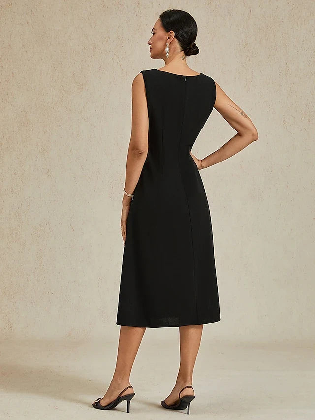 Elegant A-Line Sweetheart Sleeveless Classic Chic Black Midi Prom Dress for Women