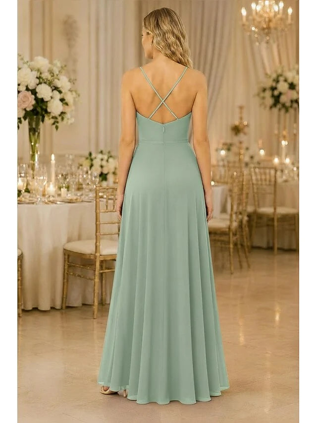 Elegant A-Line Sweetheart Sleeveless Ruffled Slit Sage Green Floor-Length Prom Gown