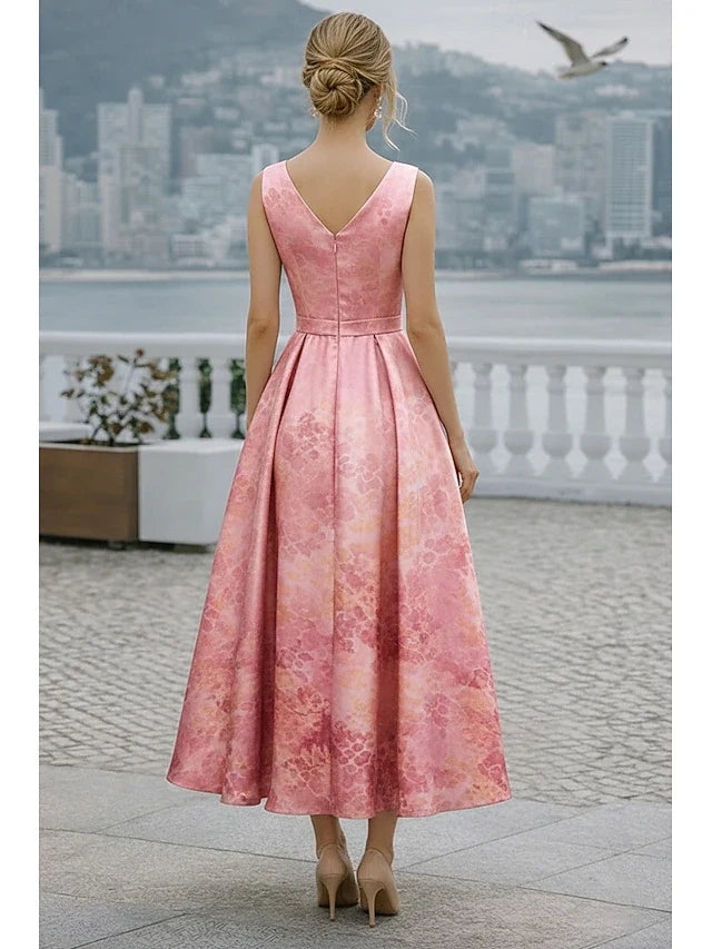 Elegant A-Line V-Neck Sleeveless Chic Sophisticated Dusty Rose Midi Prom Dresses for Women