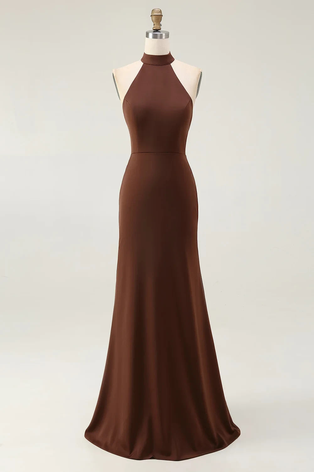 Elegant Mermaid Halter Sleeveless Chic Backless Brown Floor-Length Prom Gown