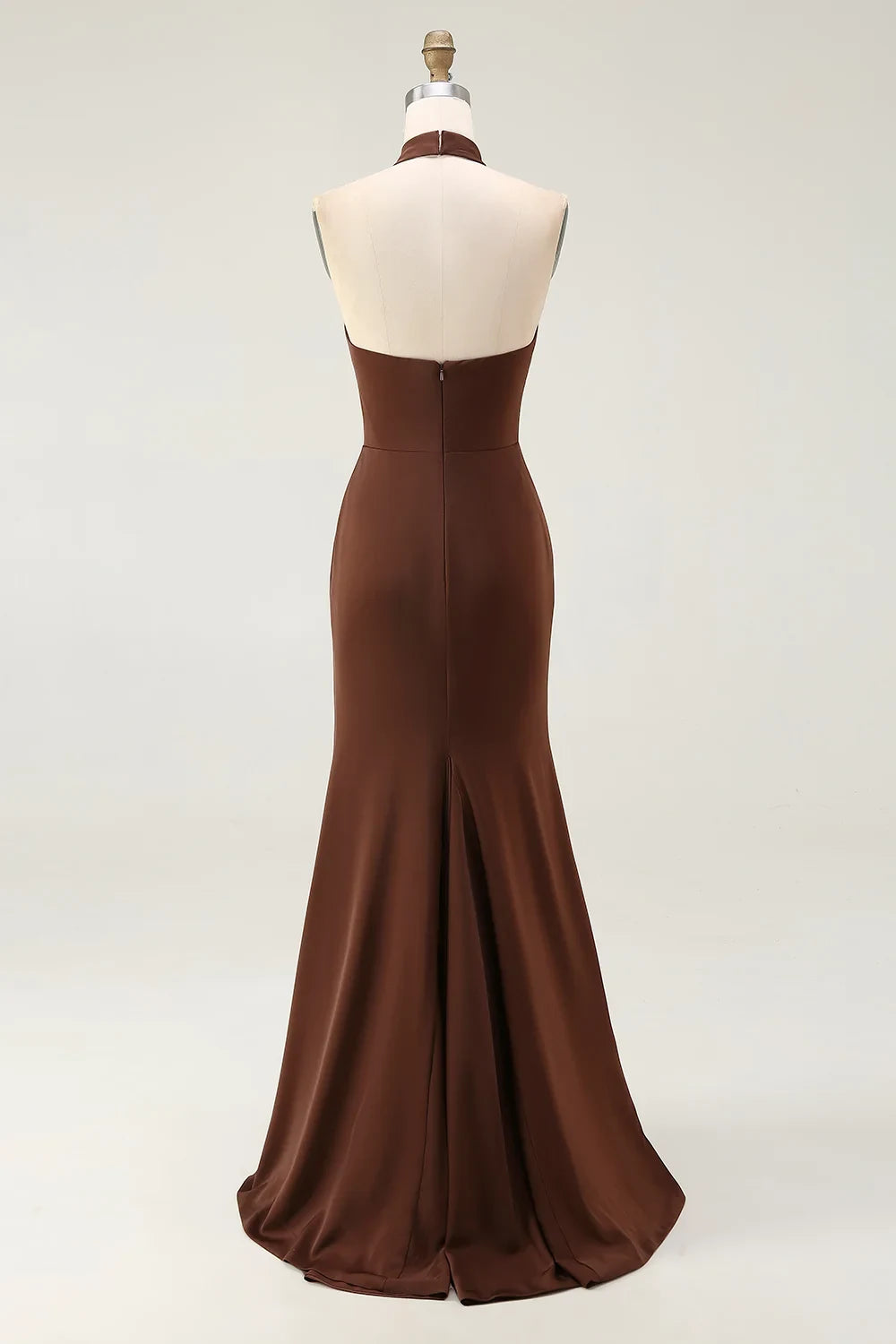 Elegant Mermaid Halter Sleeveless Chic Backless Brown Floor-Length Prom Gown