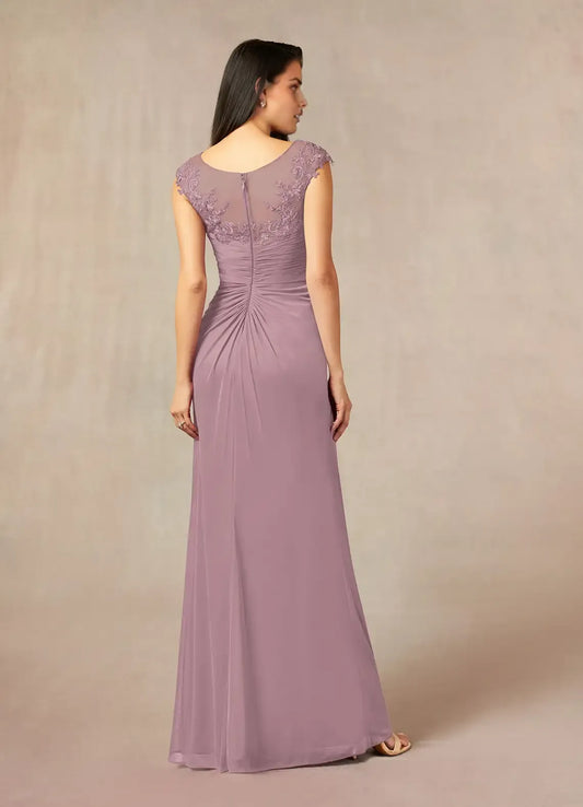 Elegant Mermaid Lace Boat neck Cap Sleeves Illusion Back Zip Floor-Length Side Leg Slit  Mother of the Bride Dress hot sale