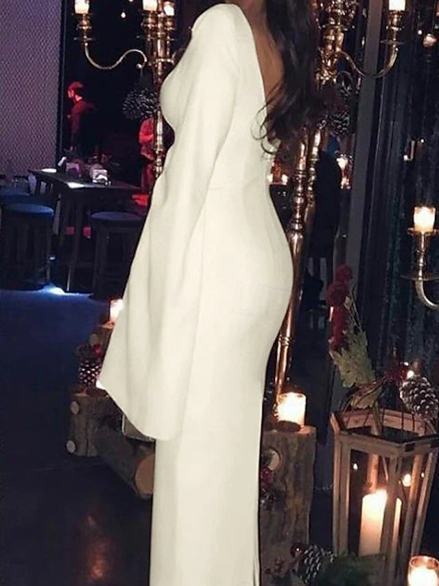 Elegant Sheath Boat Neck Long Cape Sleeves Sophisticated Backless Cream Midi Prom Dress