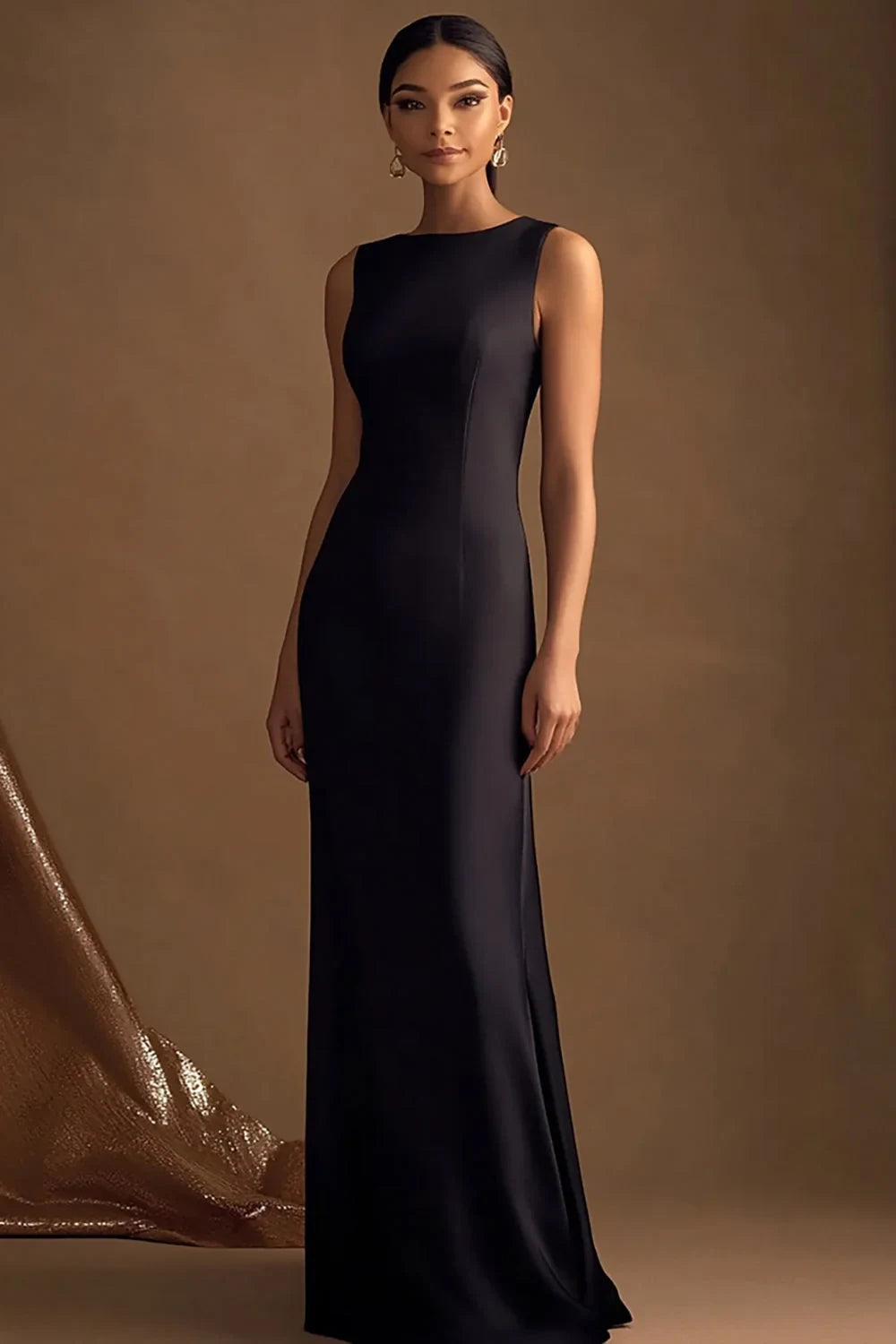 Elegant Sheath Boat Neck Sleeveless Minimalist Black Floor-Length Prom Dress Women's Gown