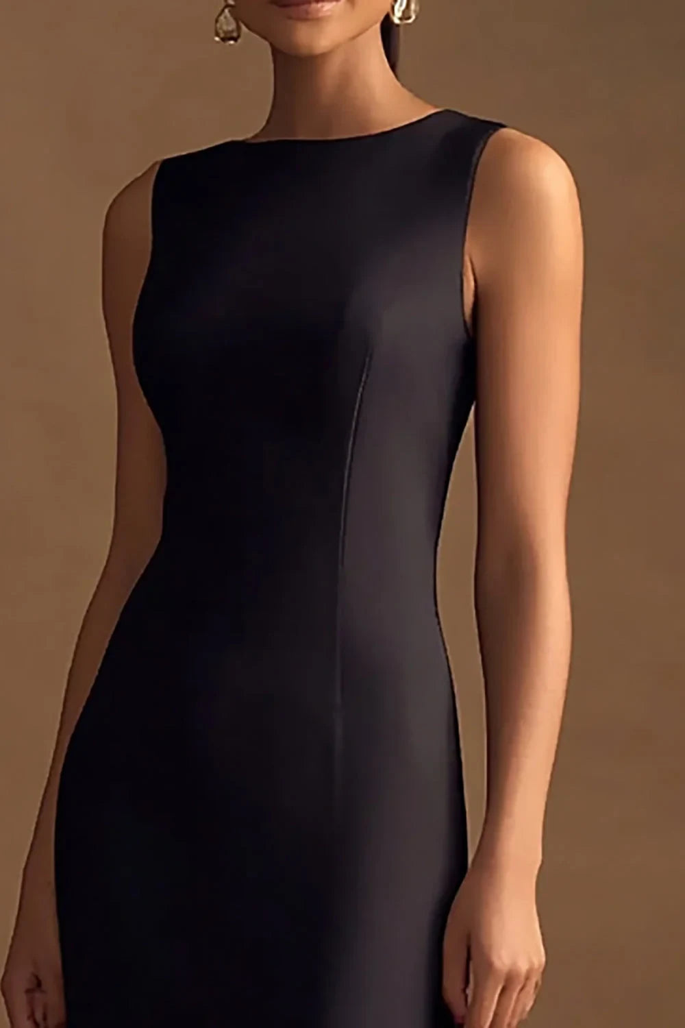 Elegant Sheath Boat Neck Sleeveless Minimalist Black Floor-Length Prom Dress Women's Gown