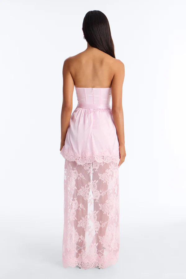 Elegant Strapless Corset Draped Lace Pink High-Low Homecoming Dress
