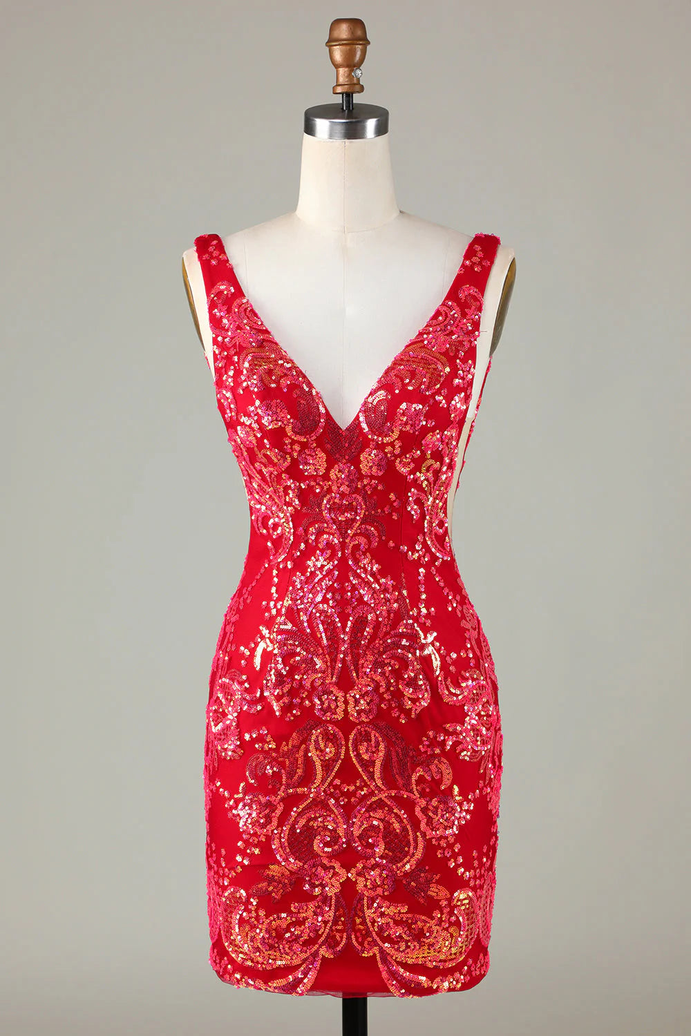 Elegant V-neck backless shiny sequined tight back back school gown