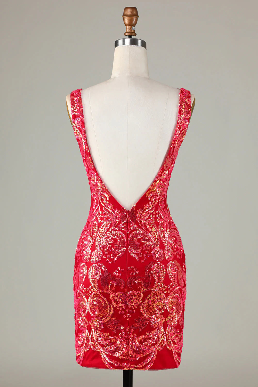 Elegant V-neck backless shiny sequined tight back back school gown