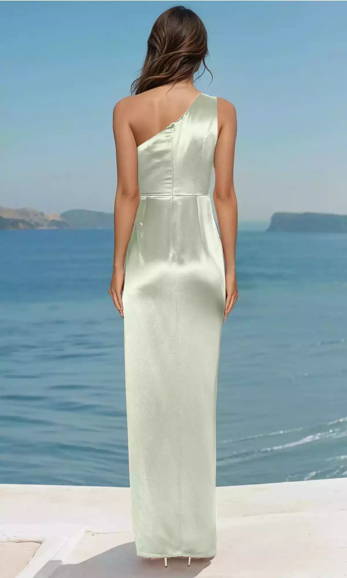 Elegant and classic satin vertical pleats, asymmetrical tight corset, slim fit with side slits for added charm Prom Dresses