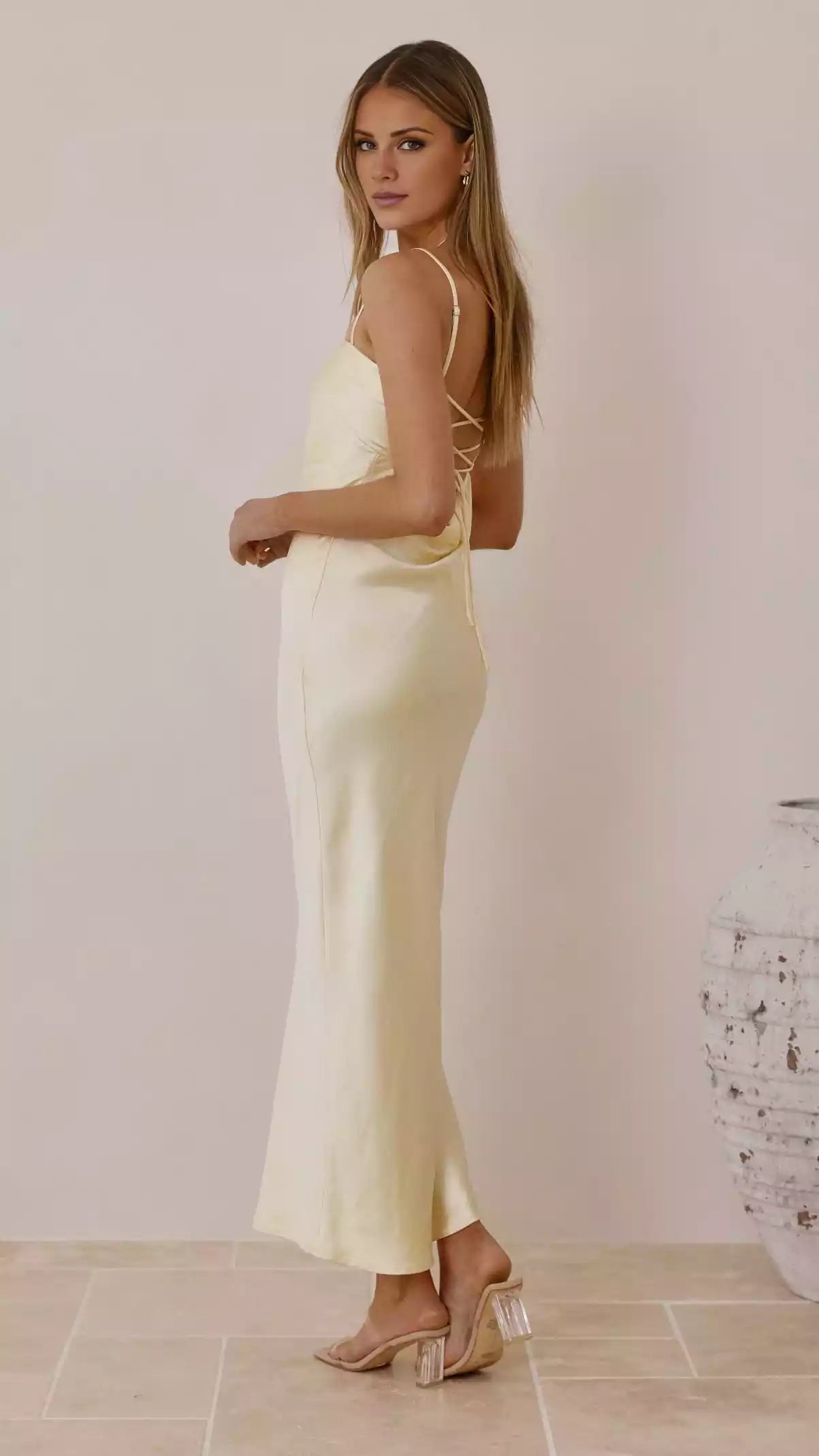 Elegant and exquisite straight neck adjustable cross exposed back details Prom Dresses