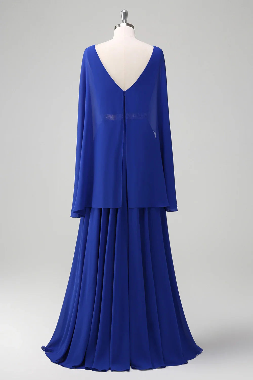 Elegant and flowing A-line V-neck pleated long pearl bridal mother dress