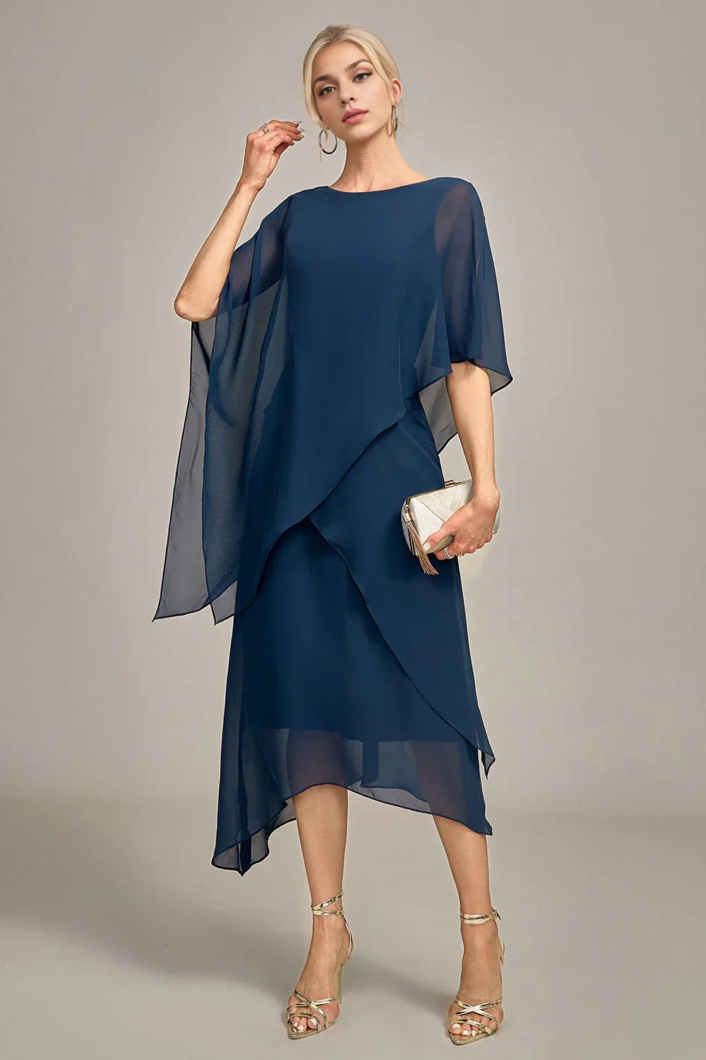Elegant and graceful A-line round neck chiffon bridal mother gown