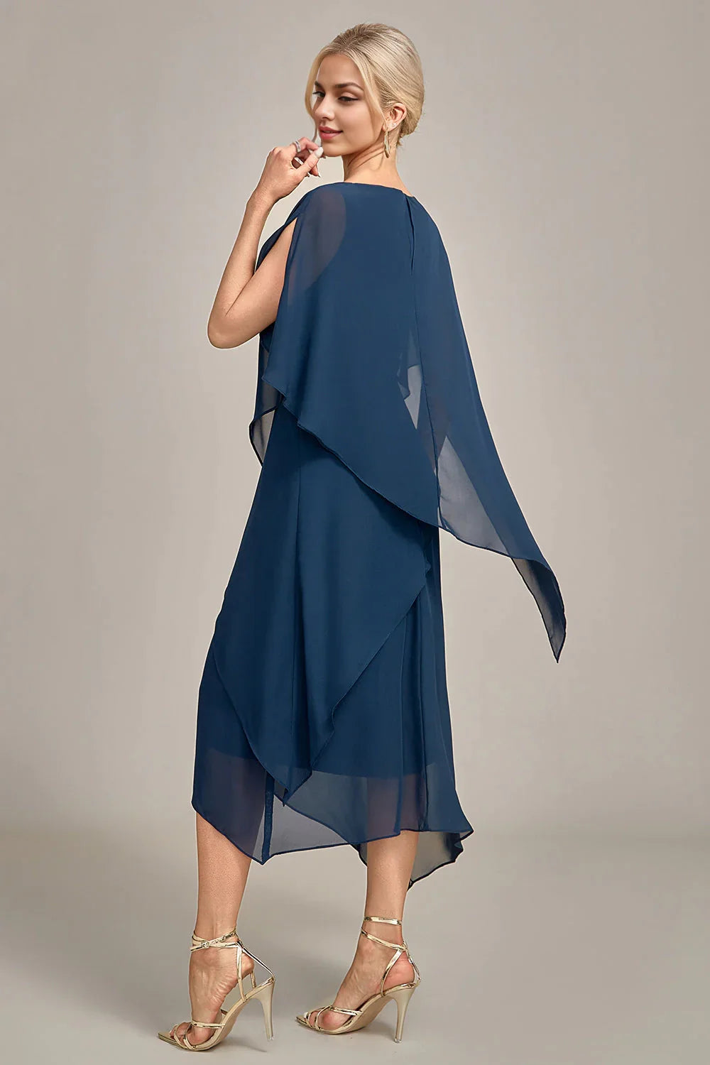 Elegant and graceful A-line round neck chiffon bridal mother gown