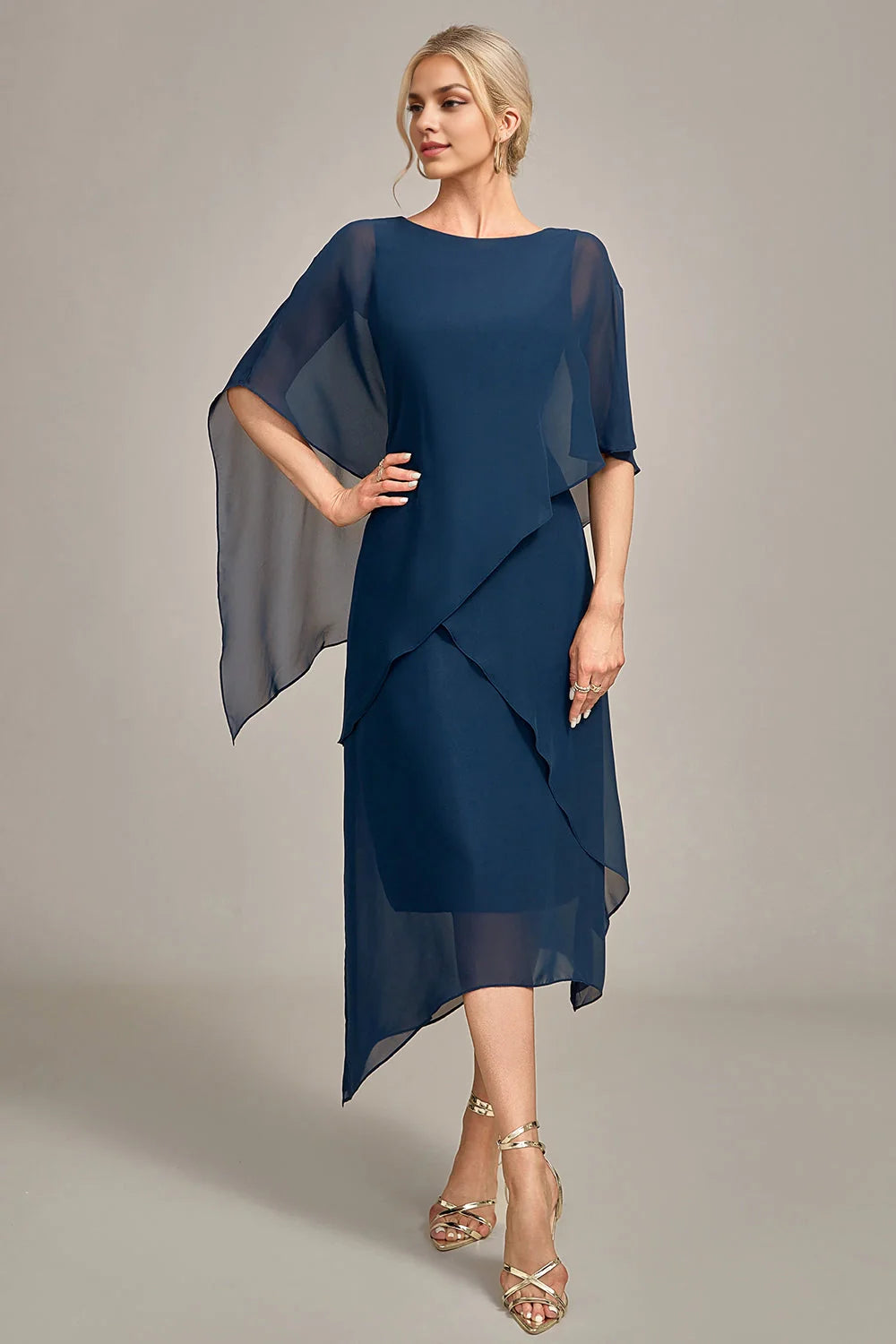 Elegant and graceful A-line round neck chiffon bridal mother gown