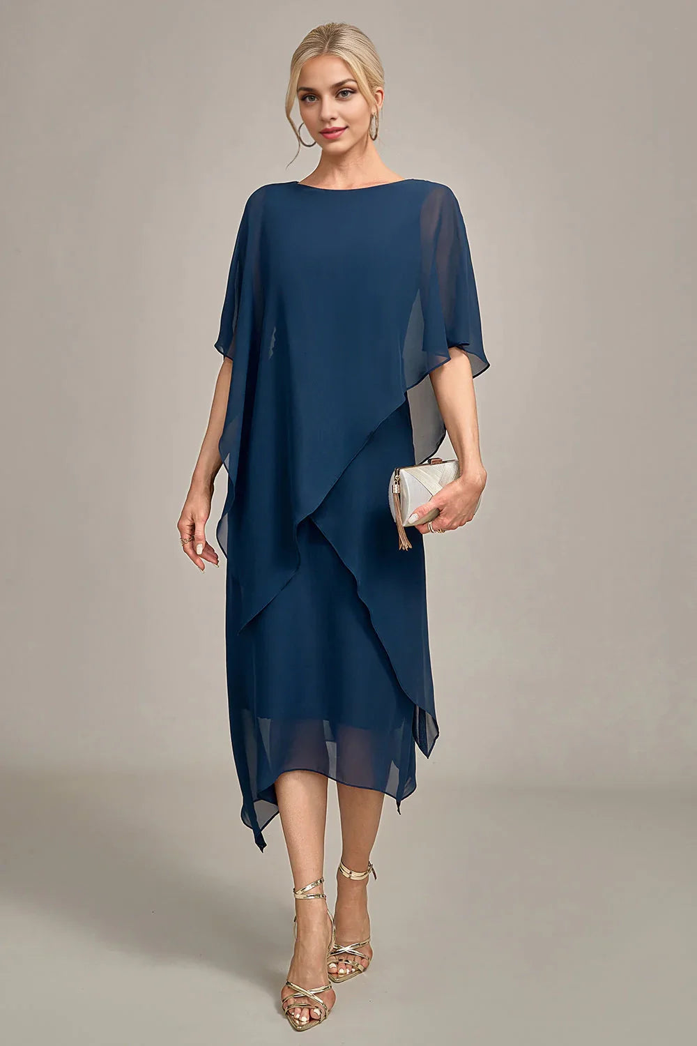 Elegant and graceful A-line round neck chiffon bridal mother gown