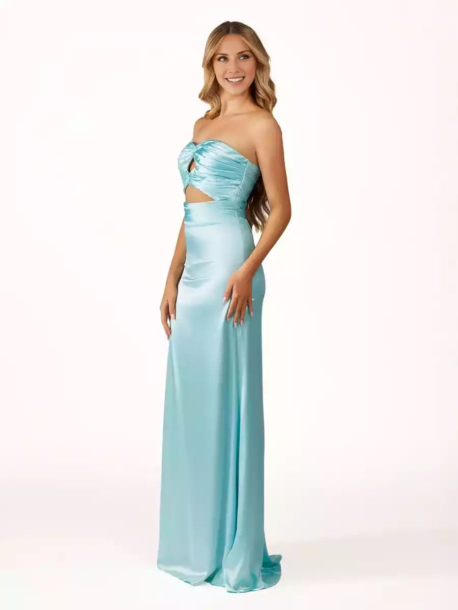 Elegant and ground hugging cut with off shoulder collar, sleeveless hollowed out back strap, Prom Dresses