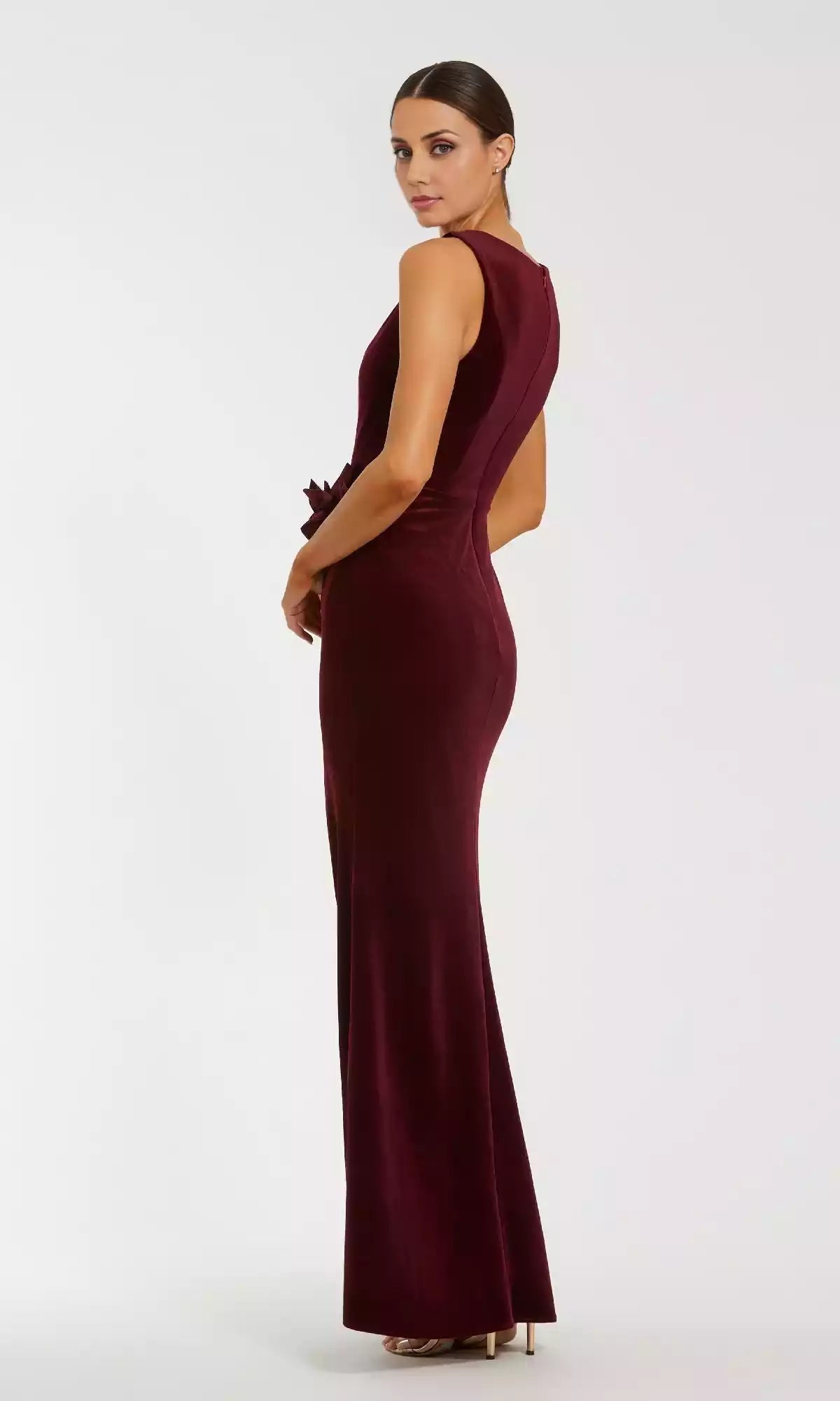 Elegant and noble long velvet sleeveless rose with side slits showcasing timeless elegance and charm Prom Dresses