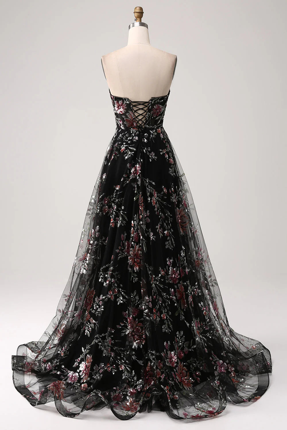Elegant and shiny black A-line sweet sequin tight corset party dress