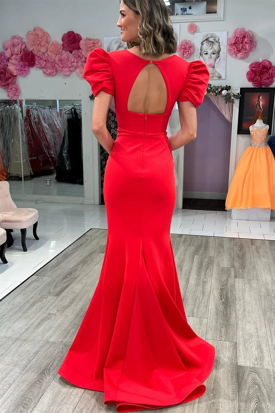 Elegant deep V-back hollow mermaid long dress with side slit