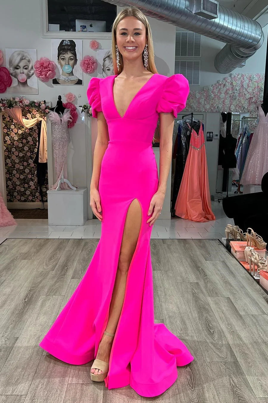 Elegant deep V-back hollow mermaid long dress with side slit
