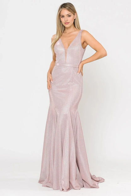 Elegant glitter Illusion V Neck sleeveless Back Zip  Floor length Mermaid  prom dress for women hot sale