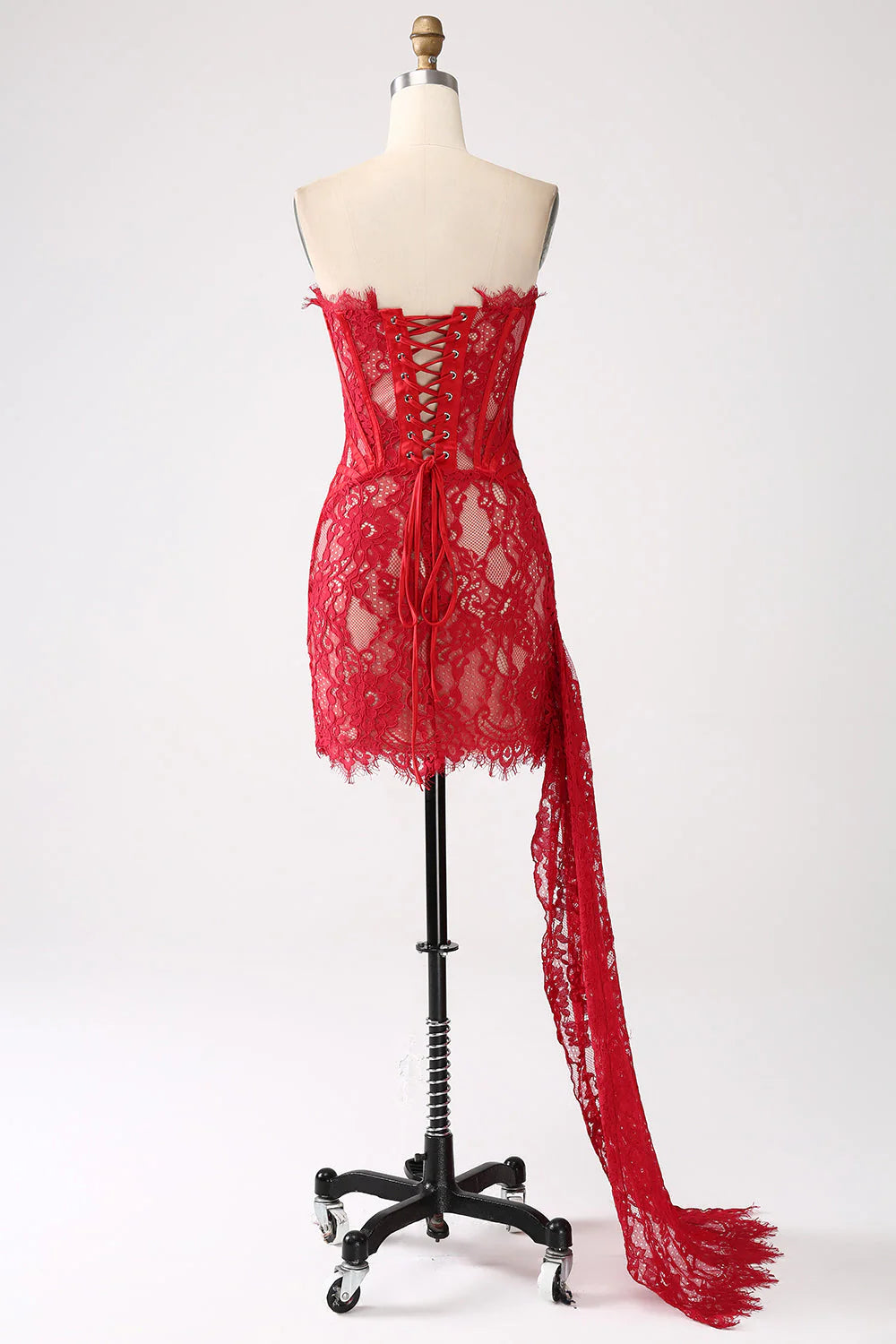 Elegant lace strapless tight corset short cocktail party dress with back tie