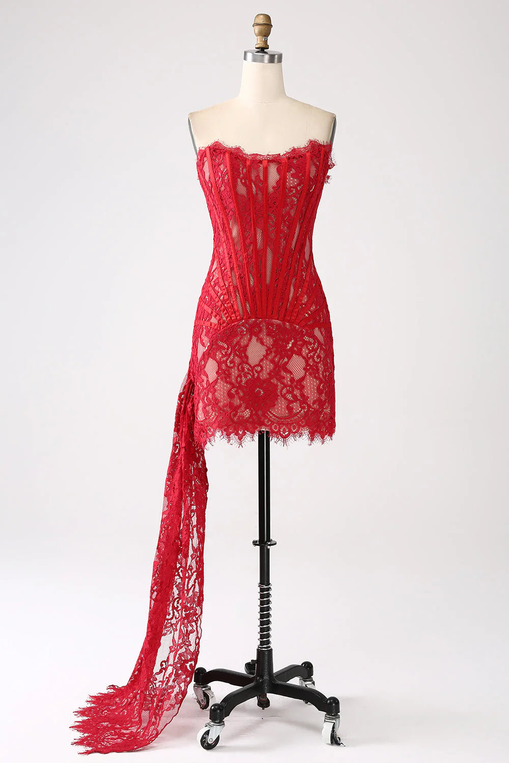 Elegant lace strapless tight corset short cocktail party dress with back tie