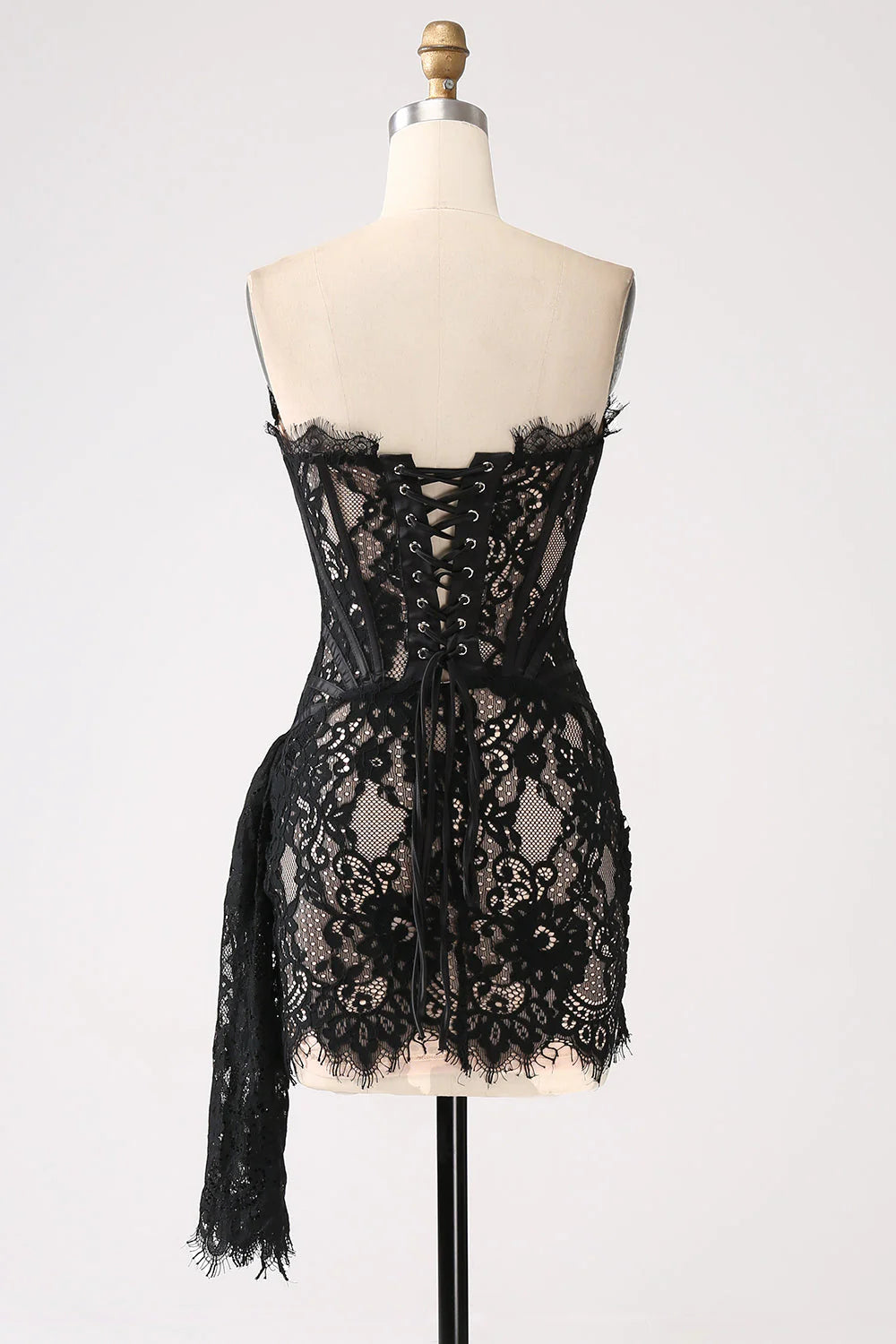 Elegant lace strapless tight corset short cocktail party dress with back tie