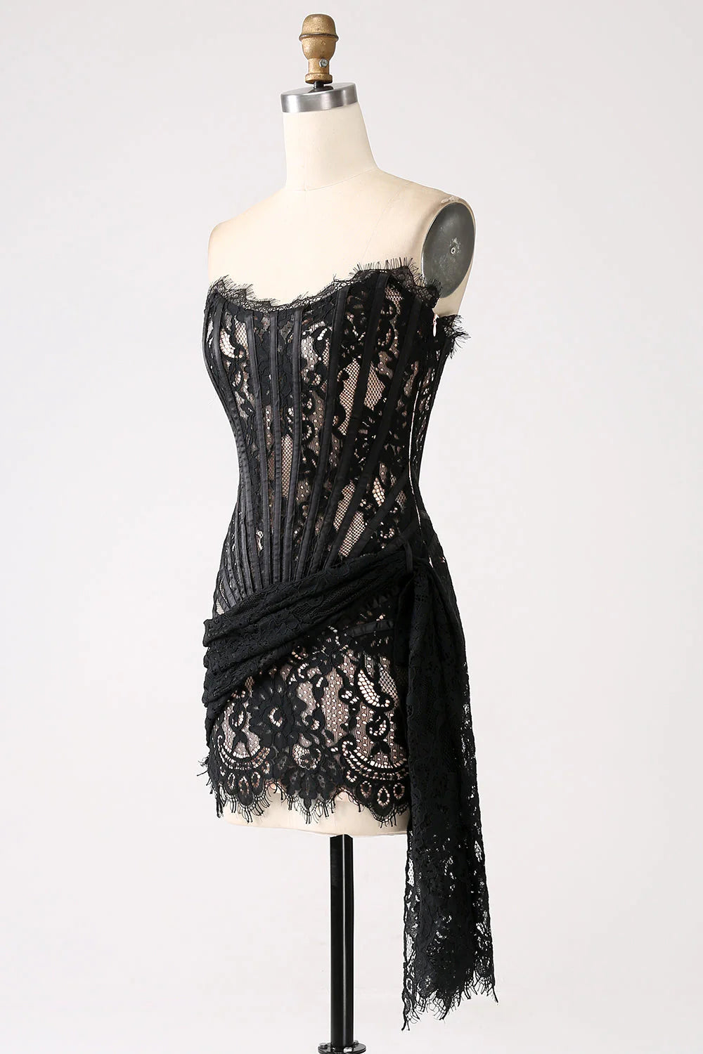 Elegant lace strapless tight corset short cocktail party dress with back tie