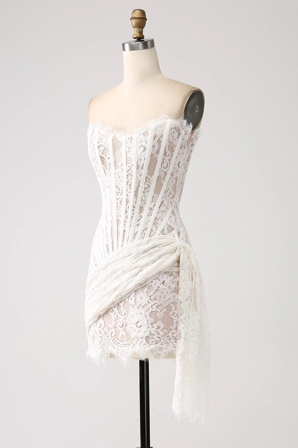 Elegant lace strapless tight corset short cocktail party dress with back tie