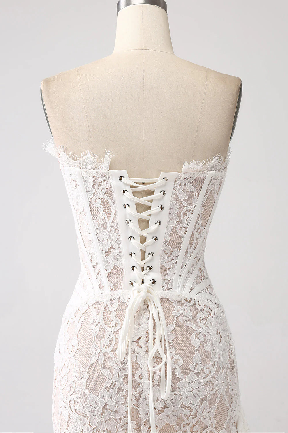 Elegant lace strapless tight corset short cocktail party dress with back tie