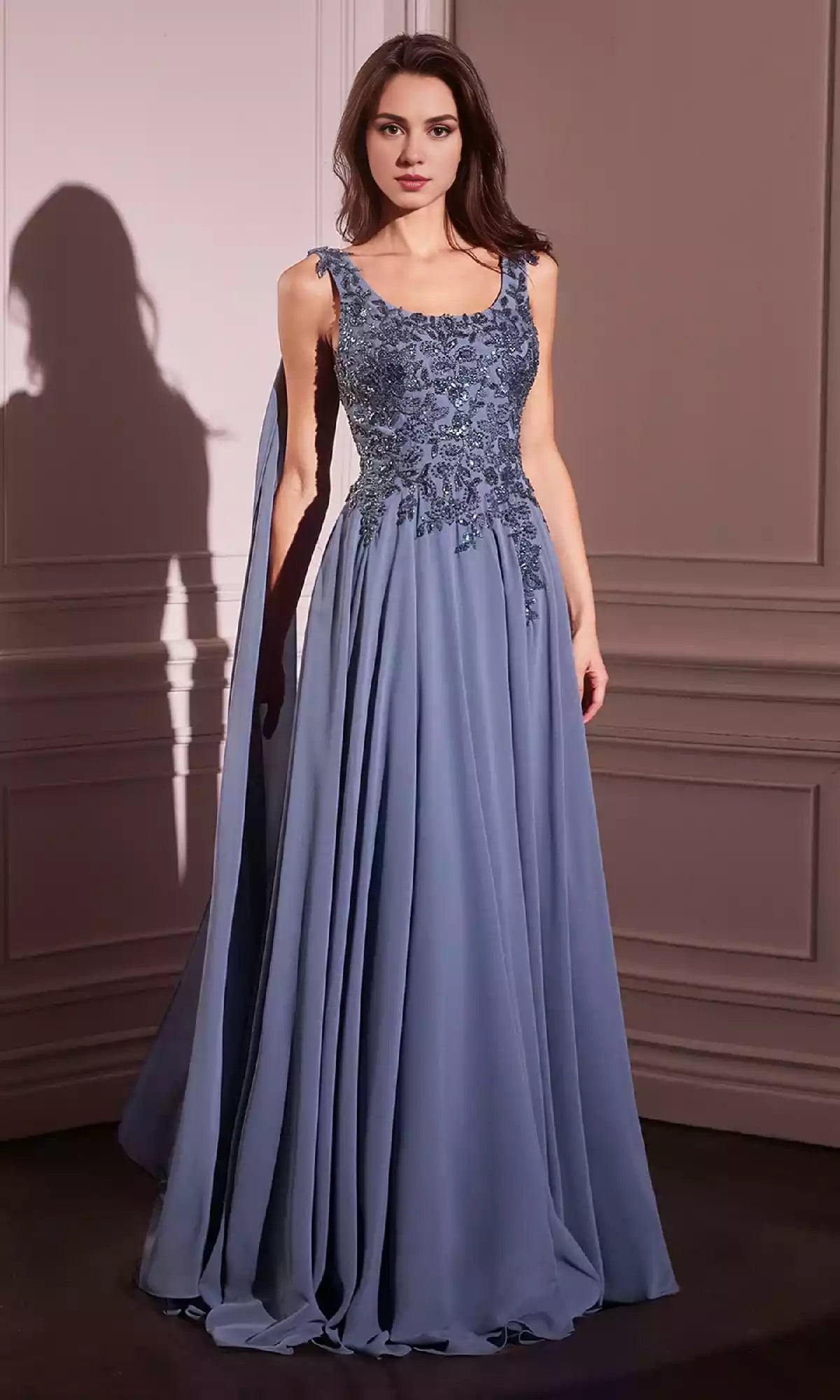 Elegant long A-line round neck tight corset embroidered with floral chiffon for slimming and perfect body shaping Prom Dresses