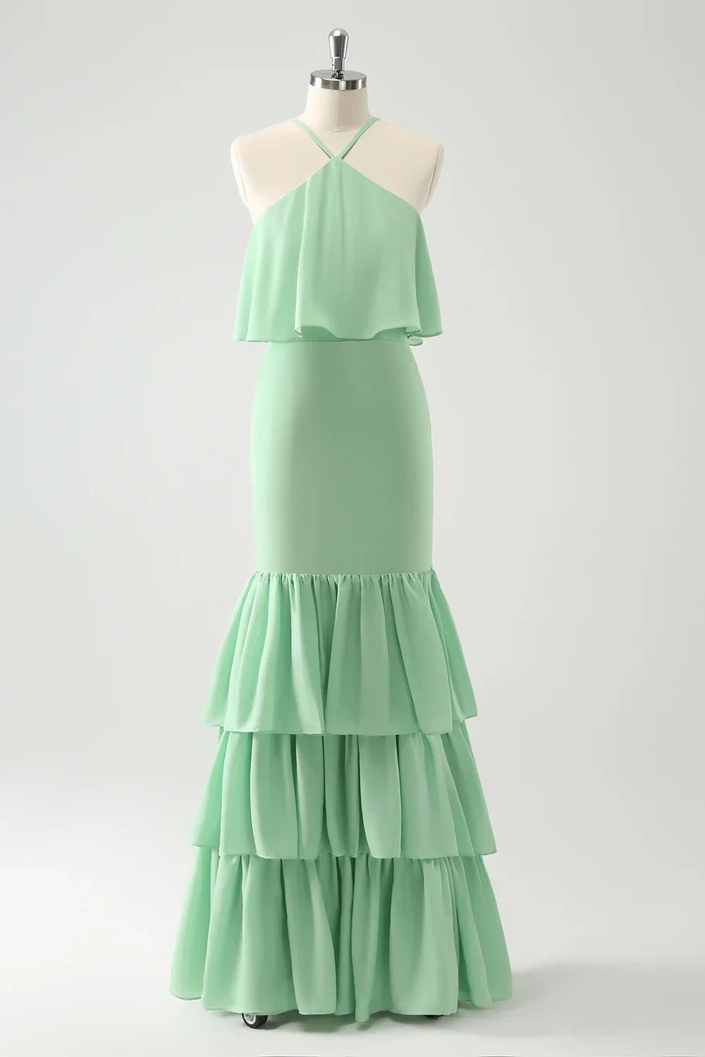 Elegant mermaid camisole layered long pleated bridesmaid dress