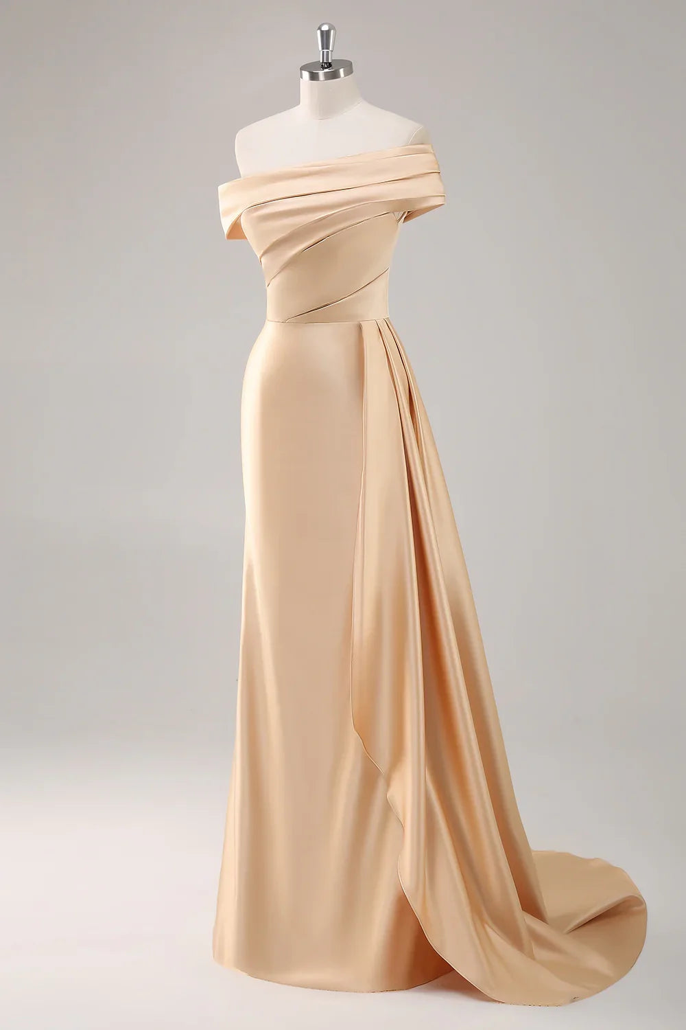 Elegant mermaid one shoulder pleated long side ribbon slim fit bride mother dress