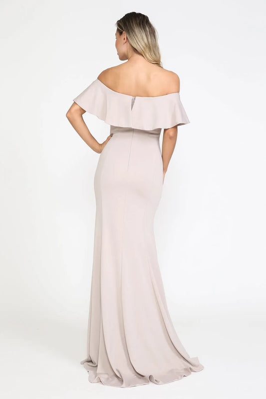 Elegant off shoulder ruffle sleeve Backless zipper Floor length prom dress for women hot sale
